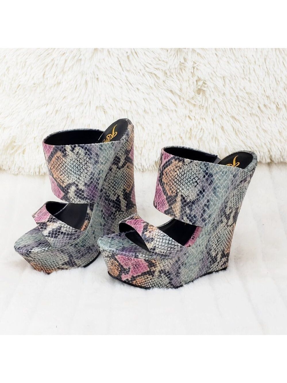 Wide Strap Slip On Multicolor Snake Print 6" Wedge Heel Shoe Platform Sandals - Picture 13 of 13